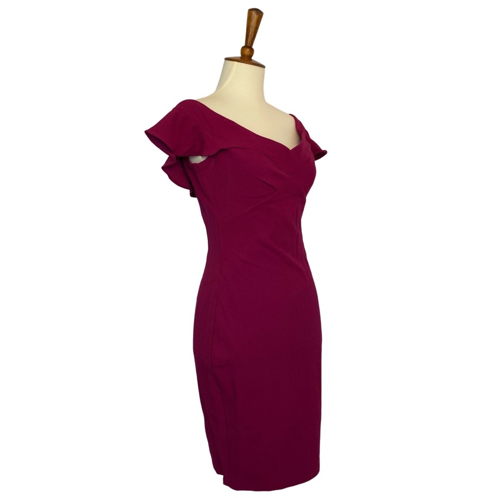 Raspberry Off the Shoulder Flutter Sleeve Bodycon Dress - Picture 10 of 16